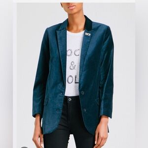 Zadig & Voltaire Viva Velours Blue Velvet Blazer ROCK Lapel Pin